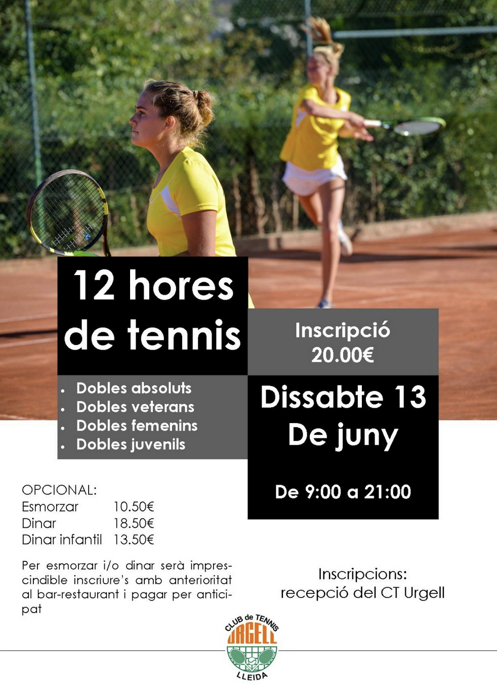 12 Hores de Tennis a l’Urgell, inscripcions obertes